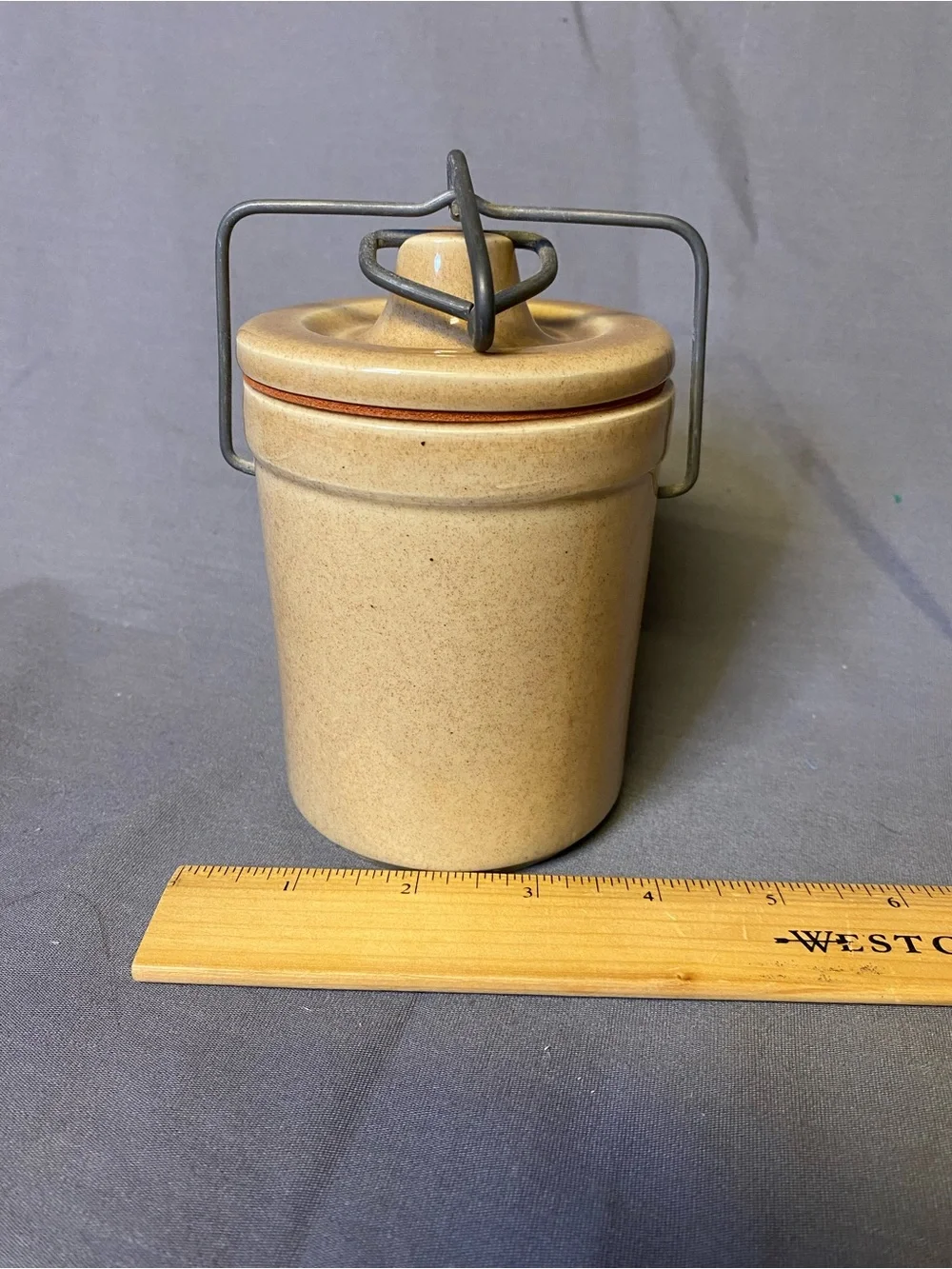 Cheese crock Stoneware Storage Canister with Metal Bail - Light Tan